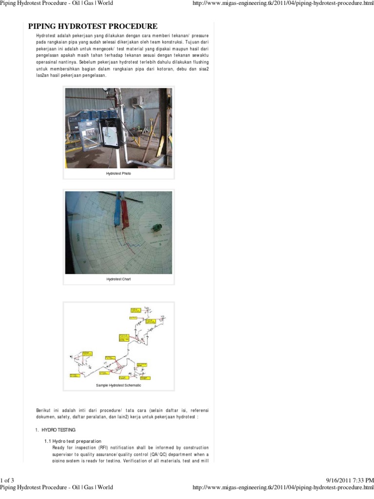 Piping Hydrotest Procedure Oil _ Gas _ World