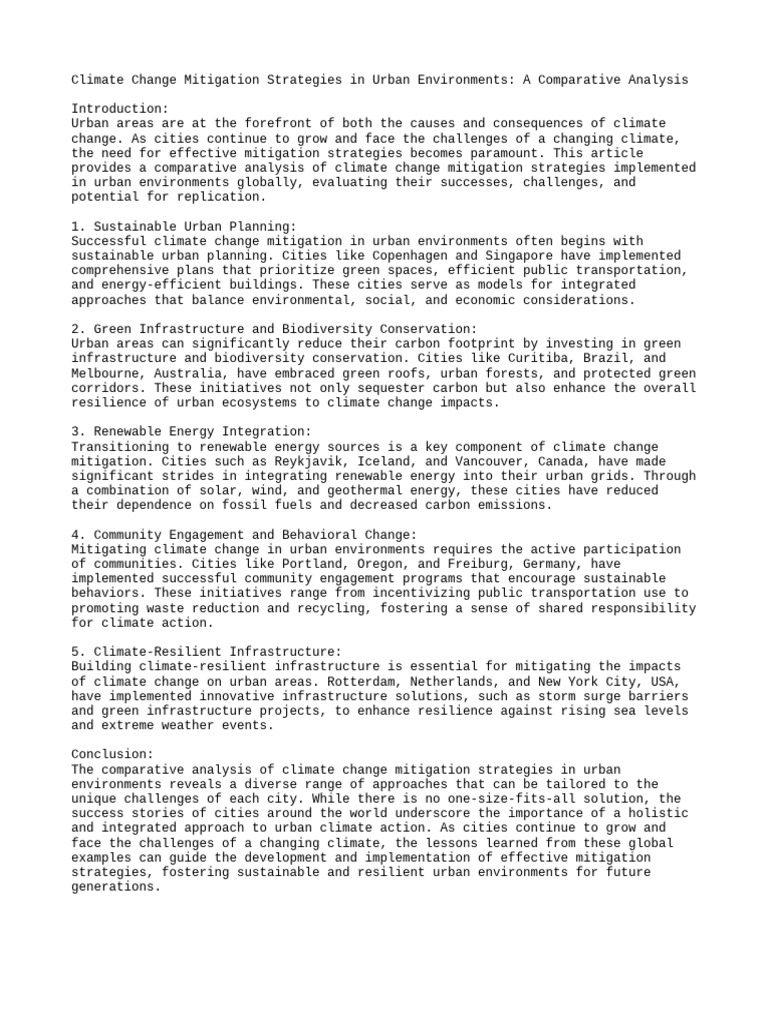 Urban Climate Change Mitigation Strategies | PDF | Climate Change ...