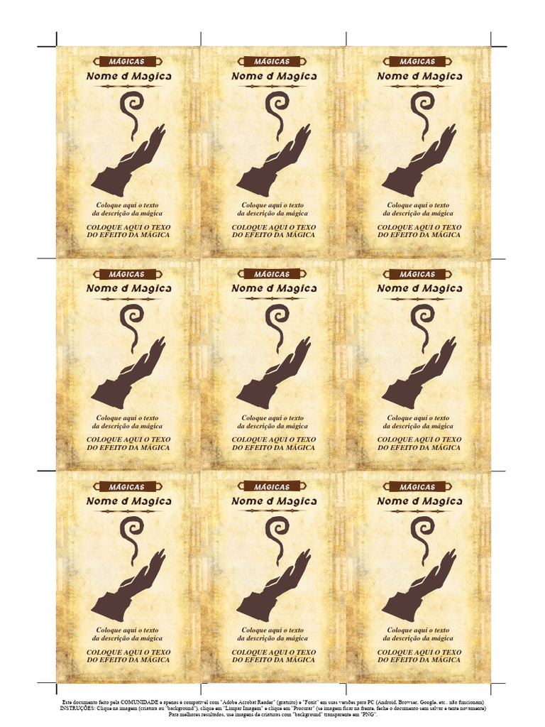 FTQ Cartas Magicas Template Editavel Card Back Personalizado | PDF ...
