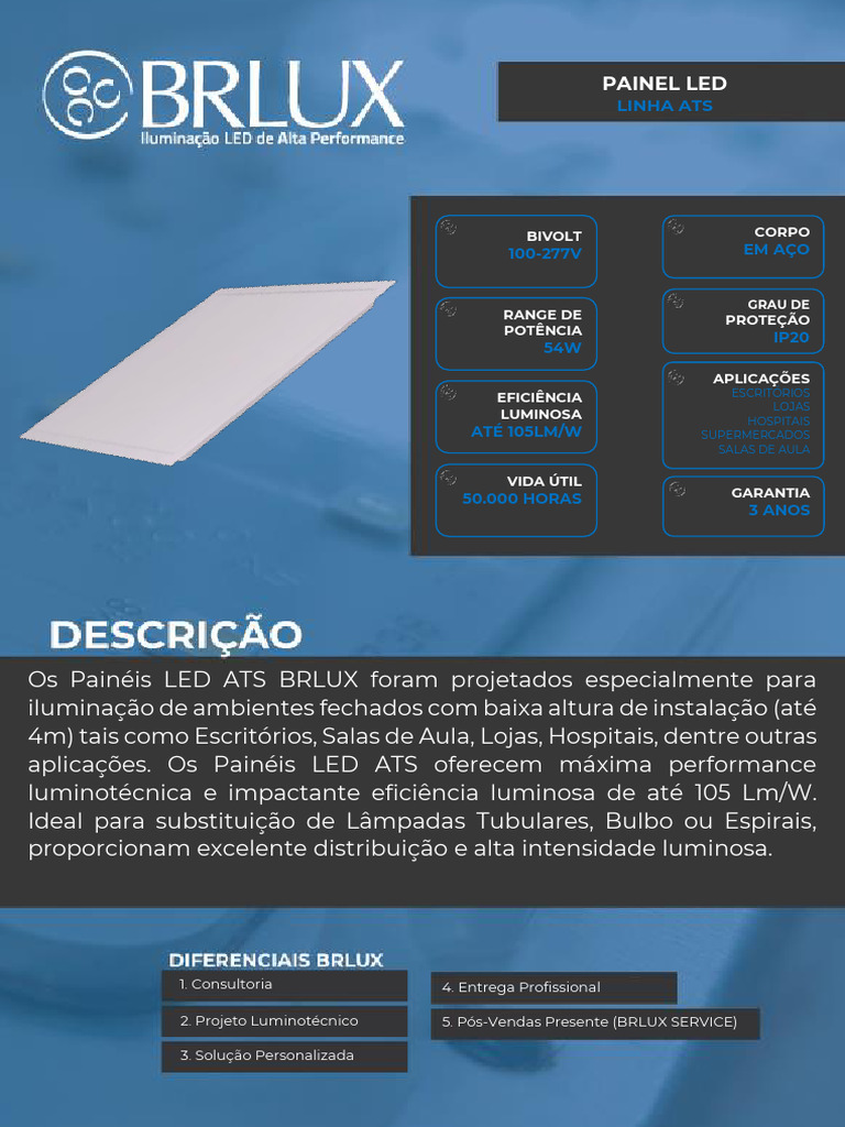 Ficha Técnica Brlux - Painel Led 60x60 - Ats 277v | PDF | Diodo emissor ...