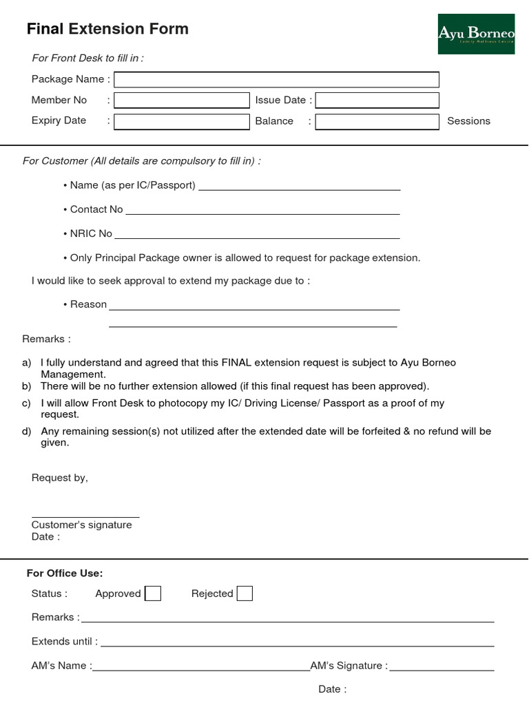 EXTENSION FORM - AYU BORNEO | PDF