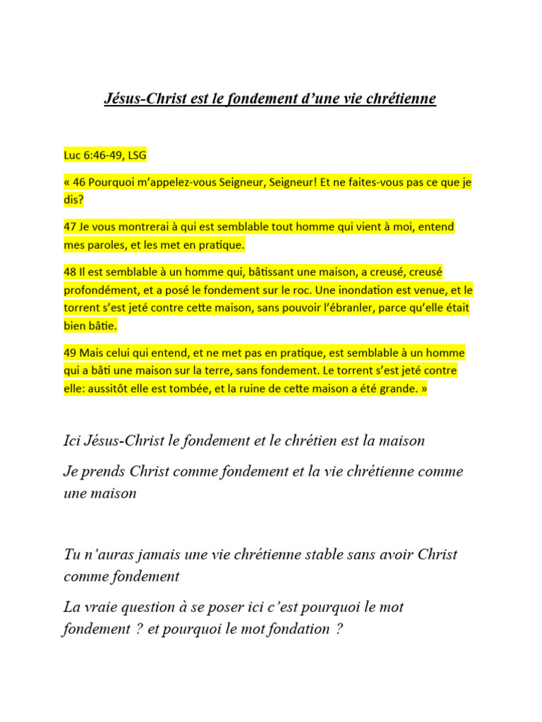 Jésus-Christ, fondement de la vie chrétienne | PDF | Jésus | Sanctification