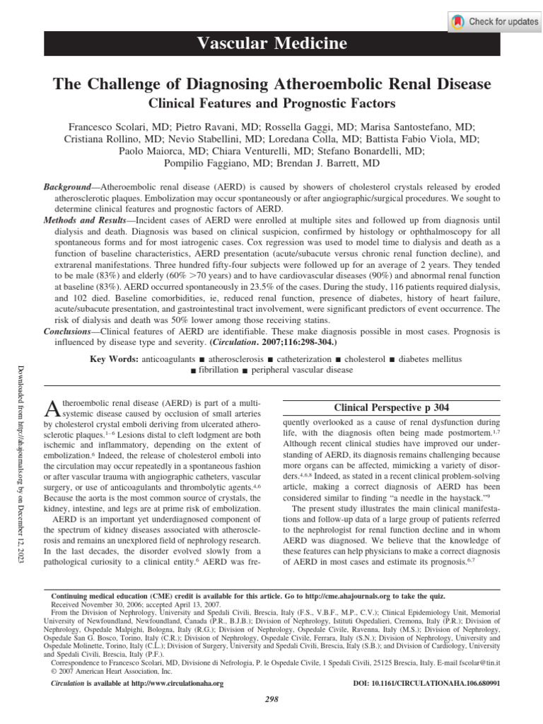 Diagnosing Atheroembolic Renal Disease | PDF | Chronic Kidney Disease ...