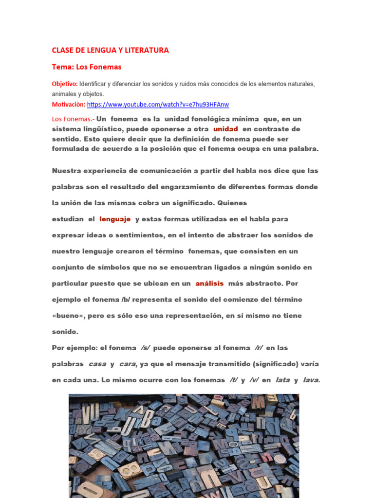 Clase de Lengua y Literatura | PDF | Fonema | Palabra