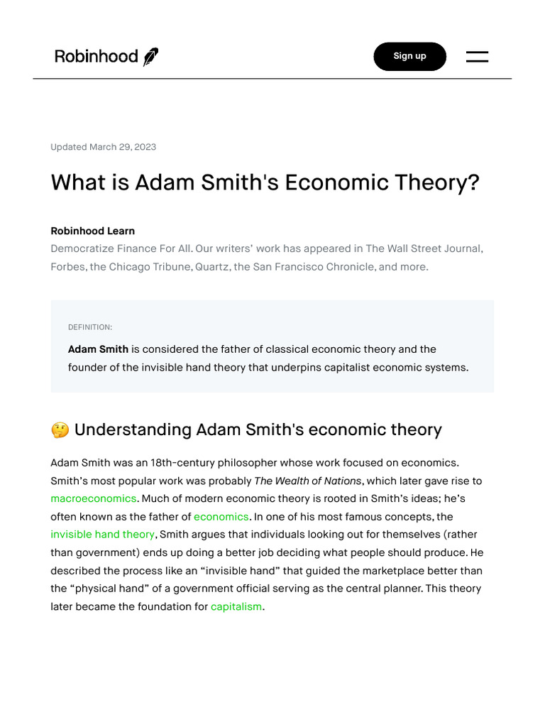 What Is Adam Smith's Economic Theory - 2023 - Robinhood | PDF | Finance ...