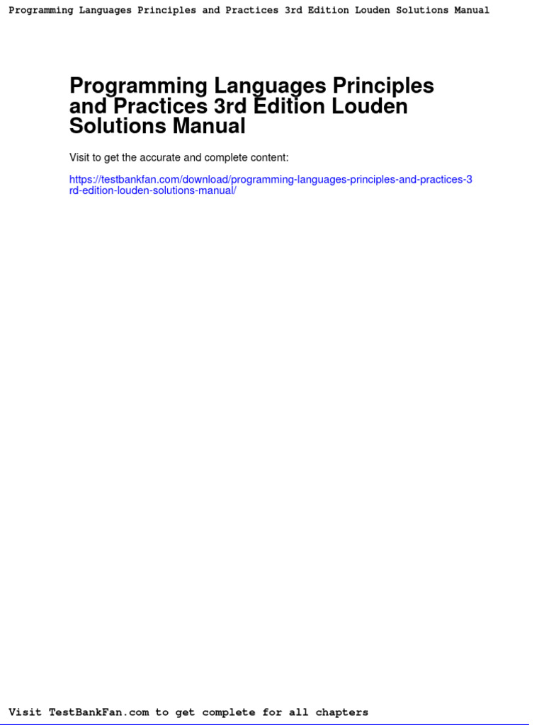 Programming Languages Principles and Practices 3rd Edition Louden Solutions Manual PDF
