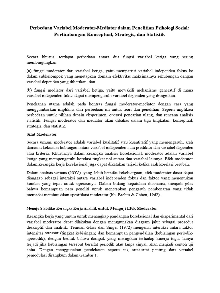 Perbedaan Variabel Moderator | PDF