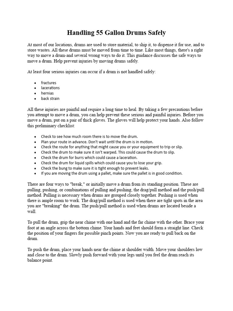 Moving 55 Gallon Drums PDF Injury