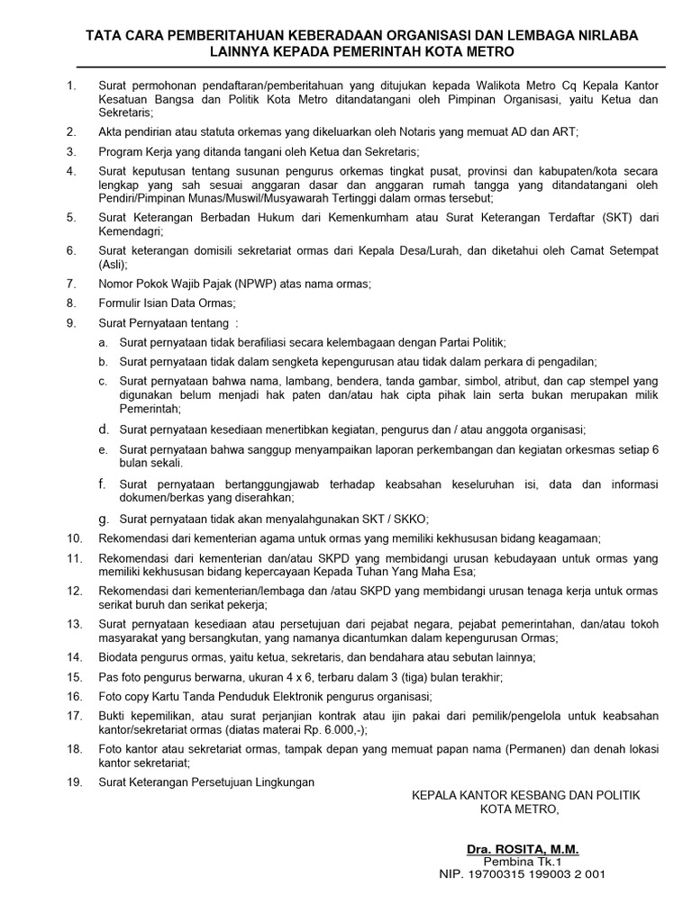 Prosedur SKKO untuk Ormas di Metro | PDF