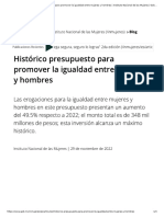 Histórico Presupuesto para Promover La Igualdad Entre Mujeres y Hombres - Instituto Nacional de Las Mujeres - Gobierno - Gob - MX