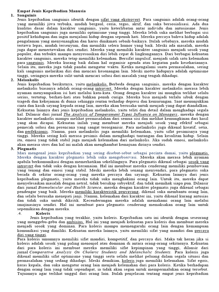 Empat Jenis Kepribadian Manusia Pdf