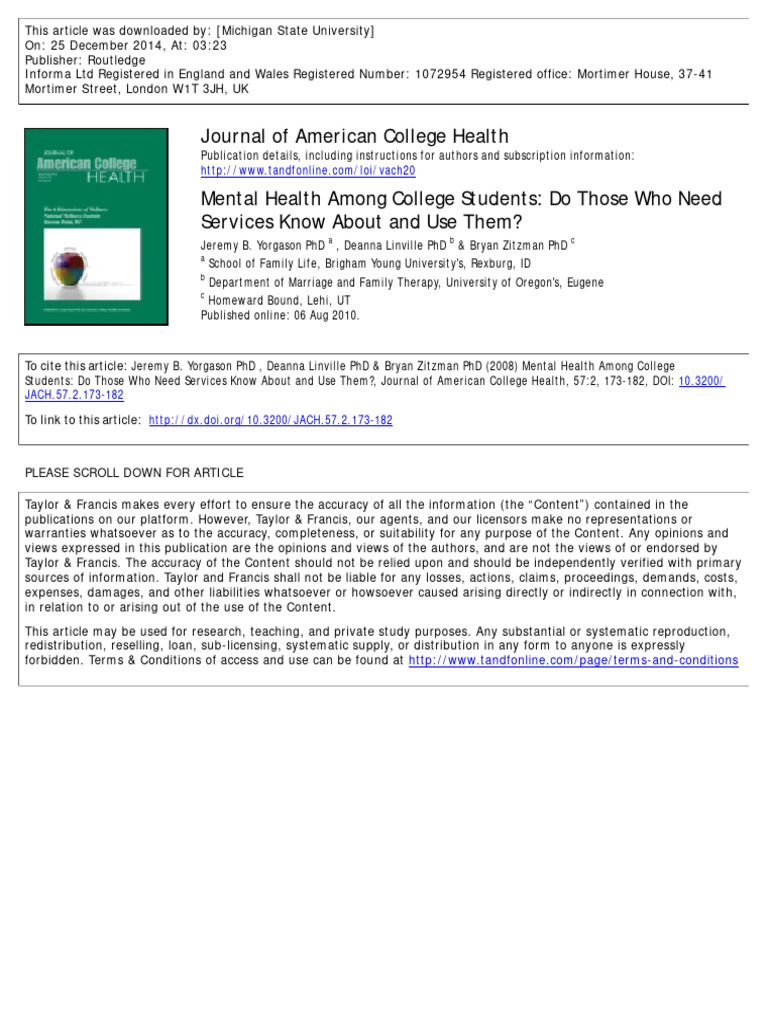 Mental Health Among College Students | PDF