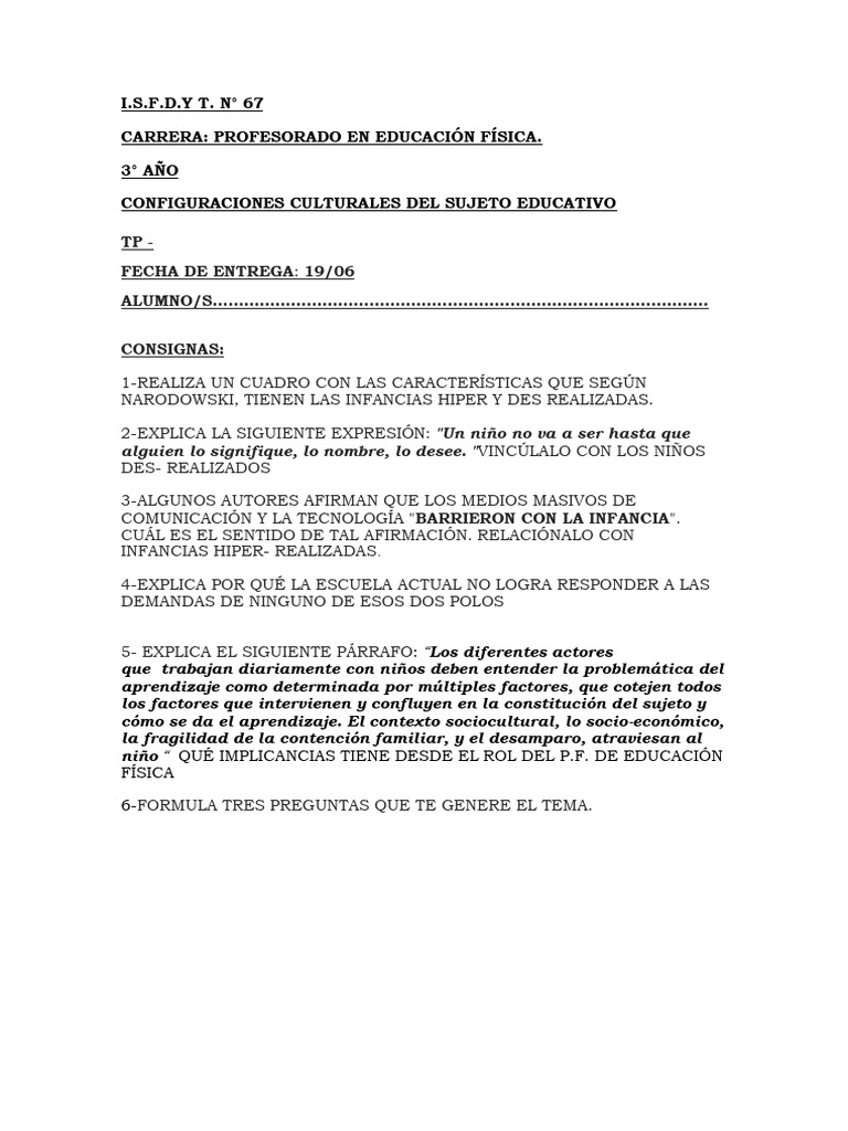 Infancias Hiper y Des-realizadas en Educación | PDF