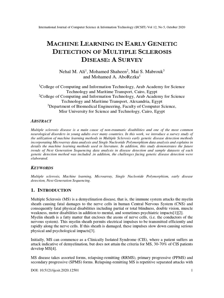 Machine Learning in Early Genetic Detection of Multiple Sclerosis ...