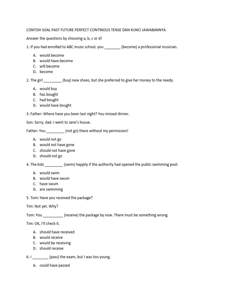 Contoh soal future perfect tense dan kunci jawabannya pdf