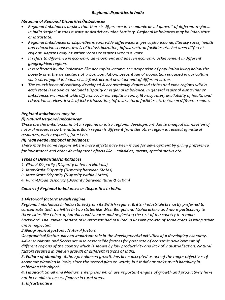 Causes of Regional Disparities in India | PDF | Economies