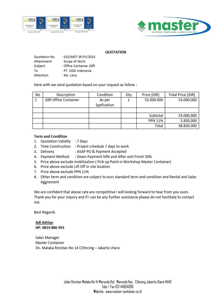 Quotation for 20ft Office Container | PDF | Building Materials ...