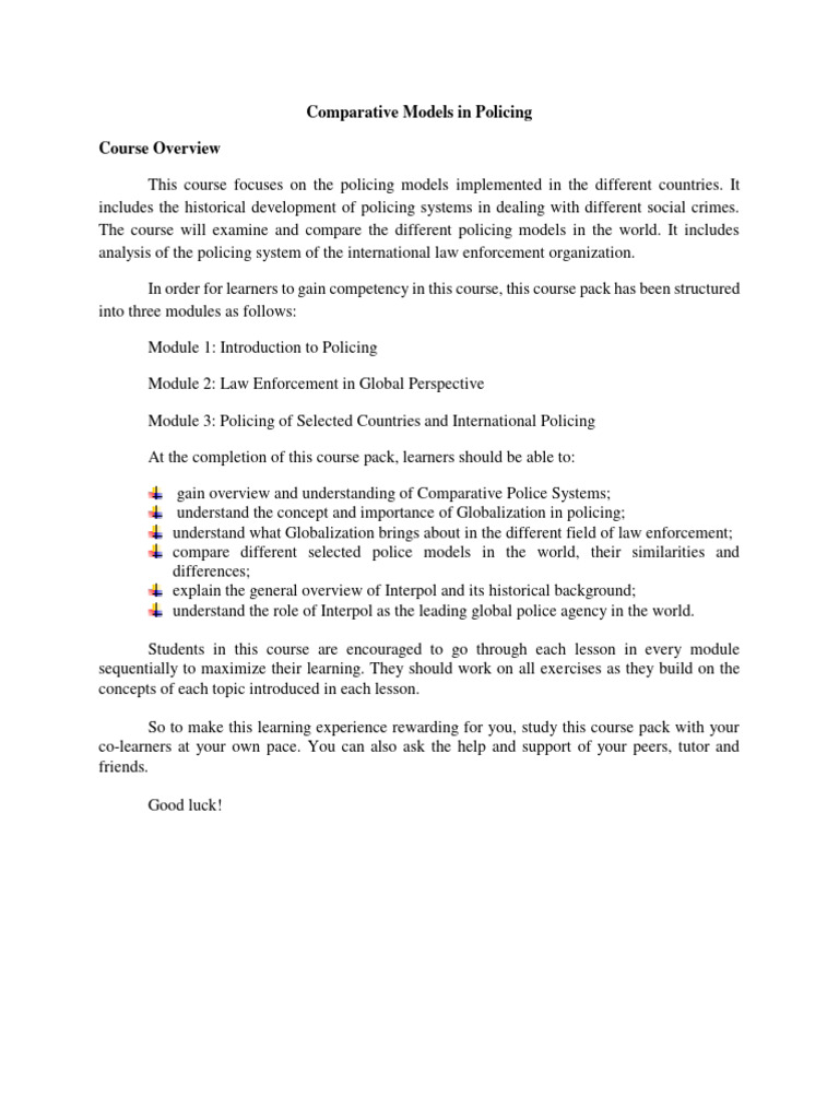 Comparative Models In Policing Module 1 Pdf Police Crimes