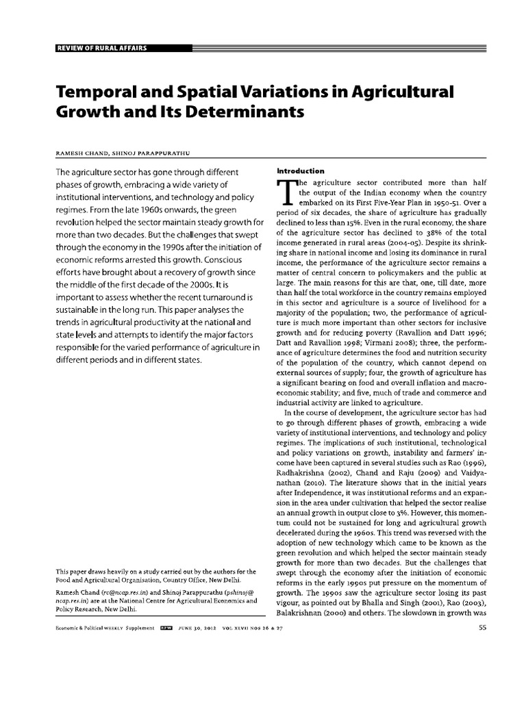 Temporal and Spatial Variations in Agricultural Growth and Its ...