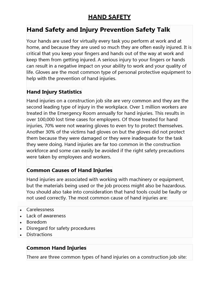 Hand Safety PDF Injury Wound