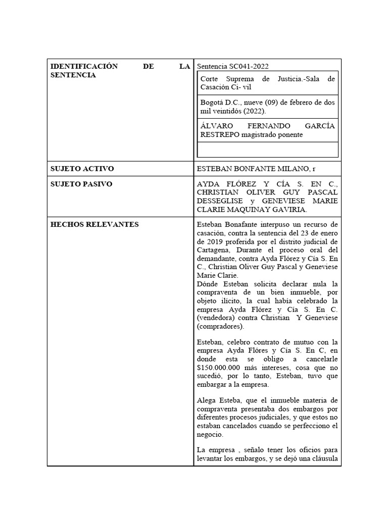 Análisis jurisprudencial sentencia SC041-2022 | PDF | Justicia | Crimen