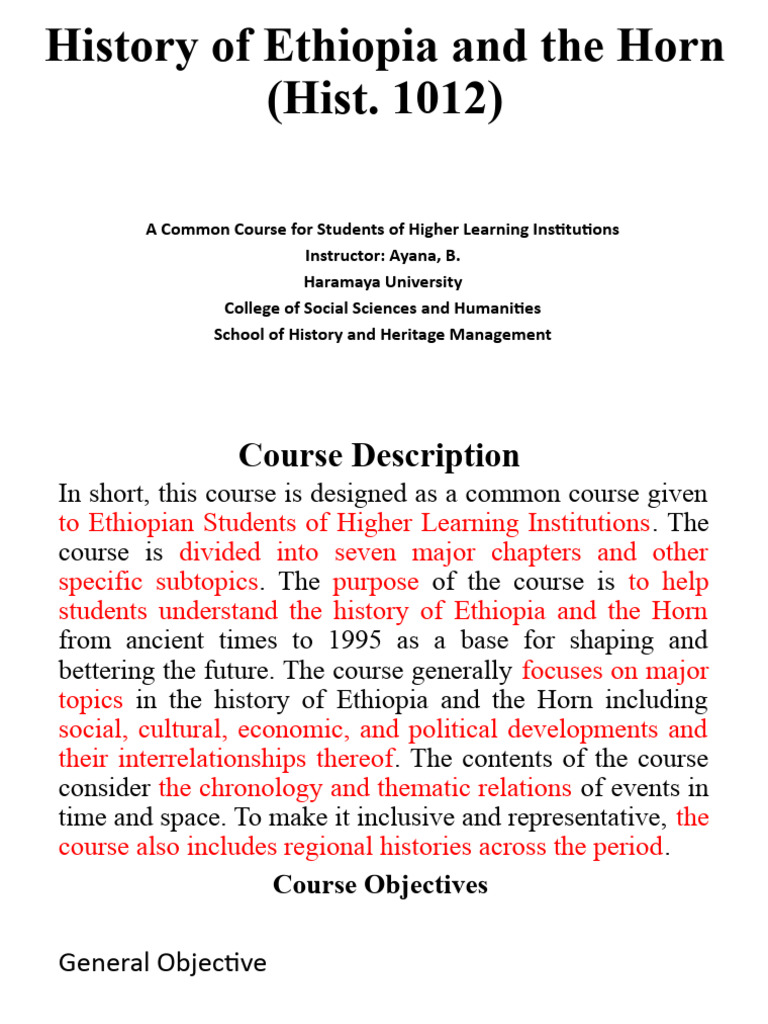 History of Ethiopia and the Horn Course | PDF | Stone Age | Ethiopia