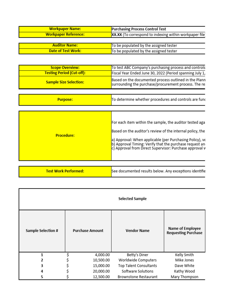 ABC Company Purchasing Control Test | PDF