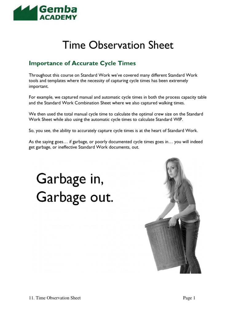 11 Time Observation Sheet PDF Spreadsheet