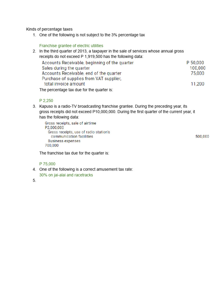 Kinds of percentage taxes | PDF