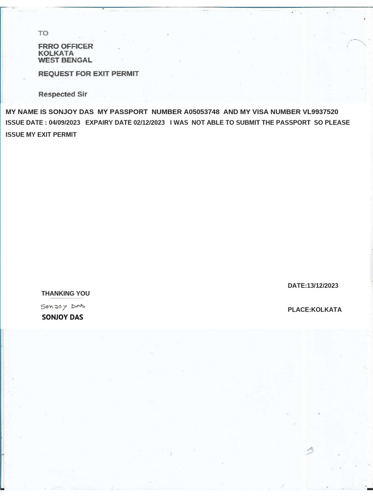 Request Lettter Sonjoy Das Request Letter PDF