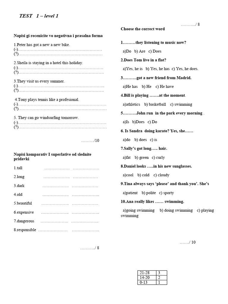 Control Test 1 Level 1 | PDF