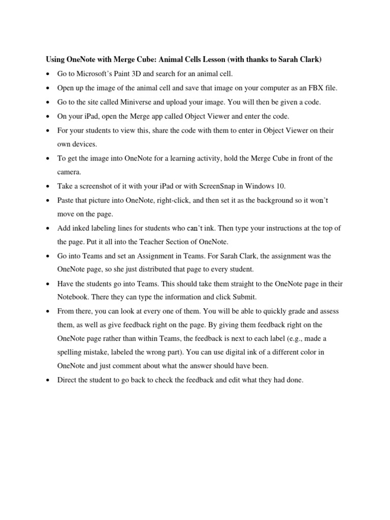 Using onenote with merge cube pdf