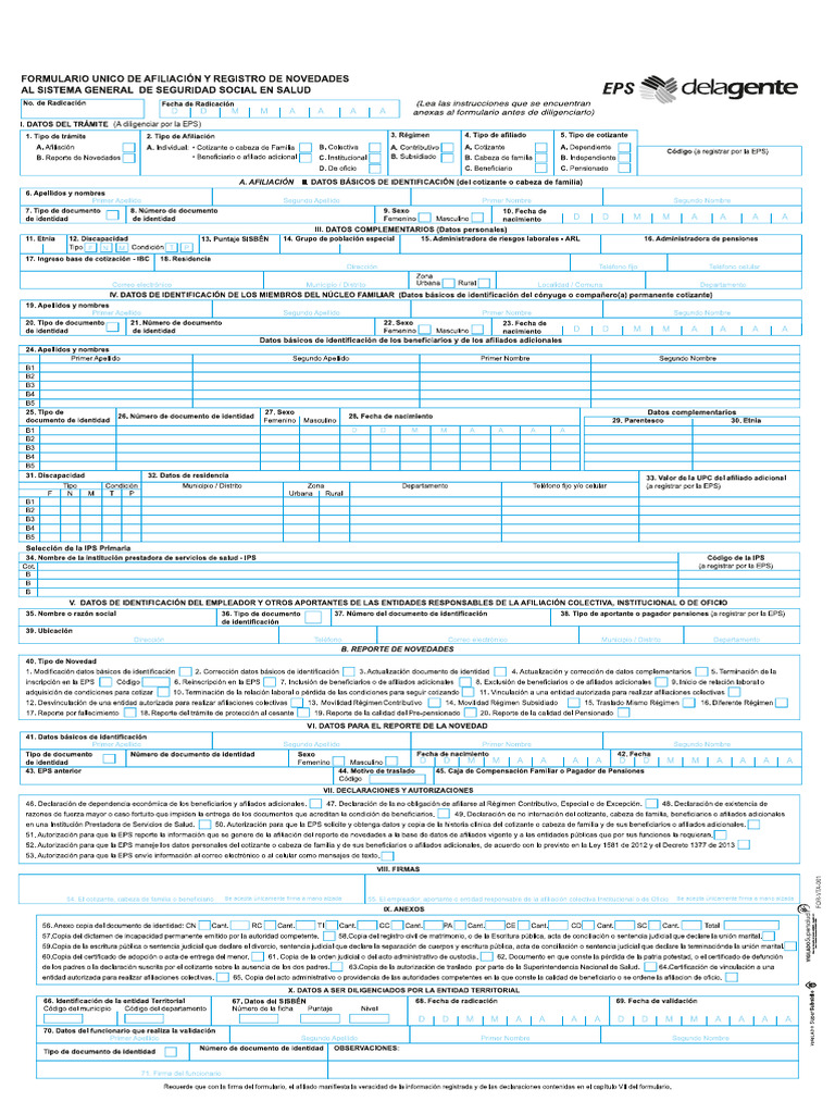 Formulario Unico de Afiliacion Act 03 N 708557d2d9 | Descargar gratis ...