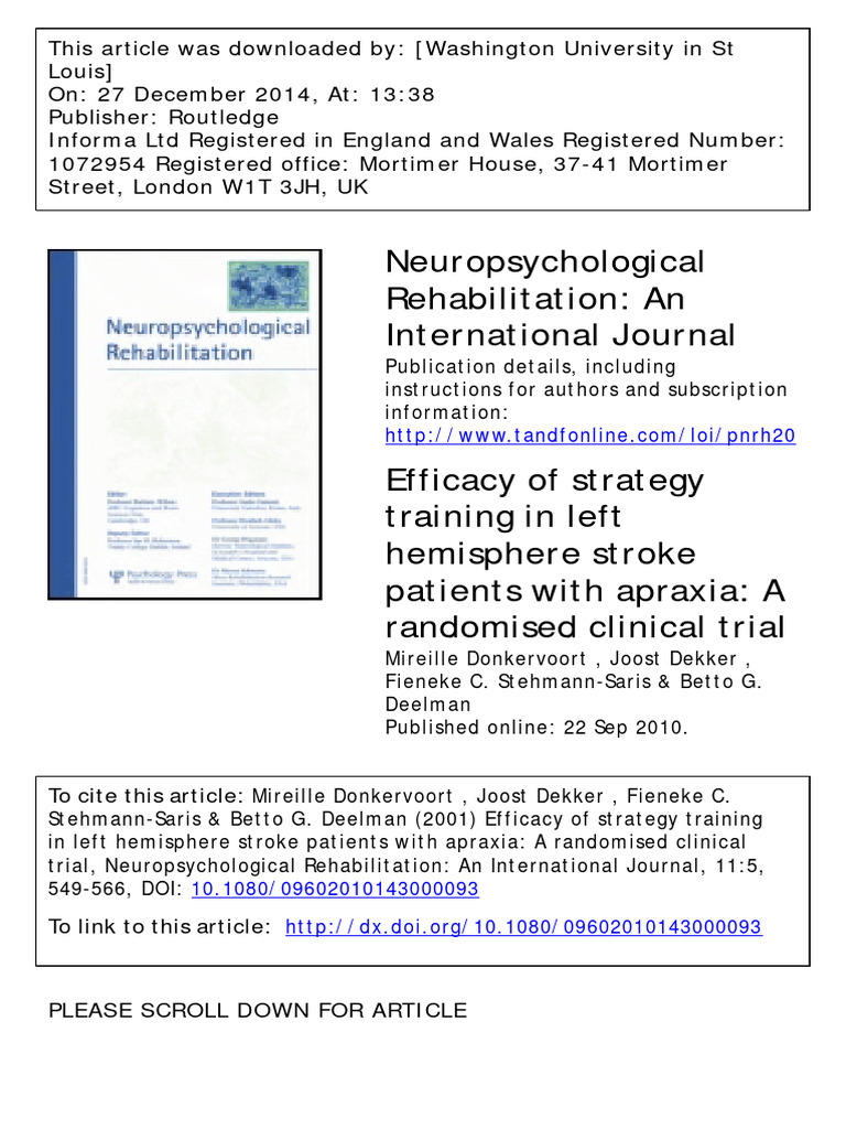 2Efficacy of Strategy Training in Left Hemisphere Stroke Patients With