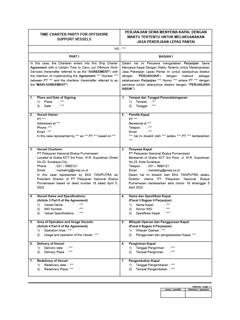 Perjanjian Time Charter Kapal Offshore | PDF