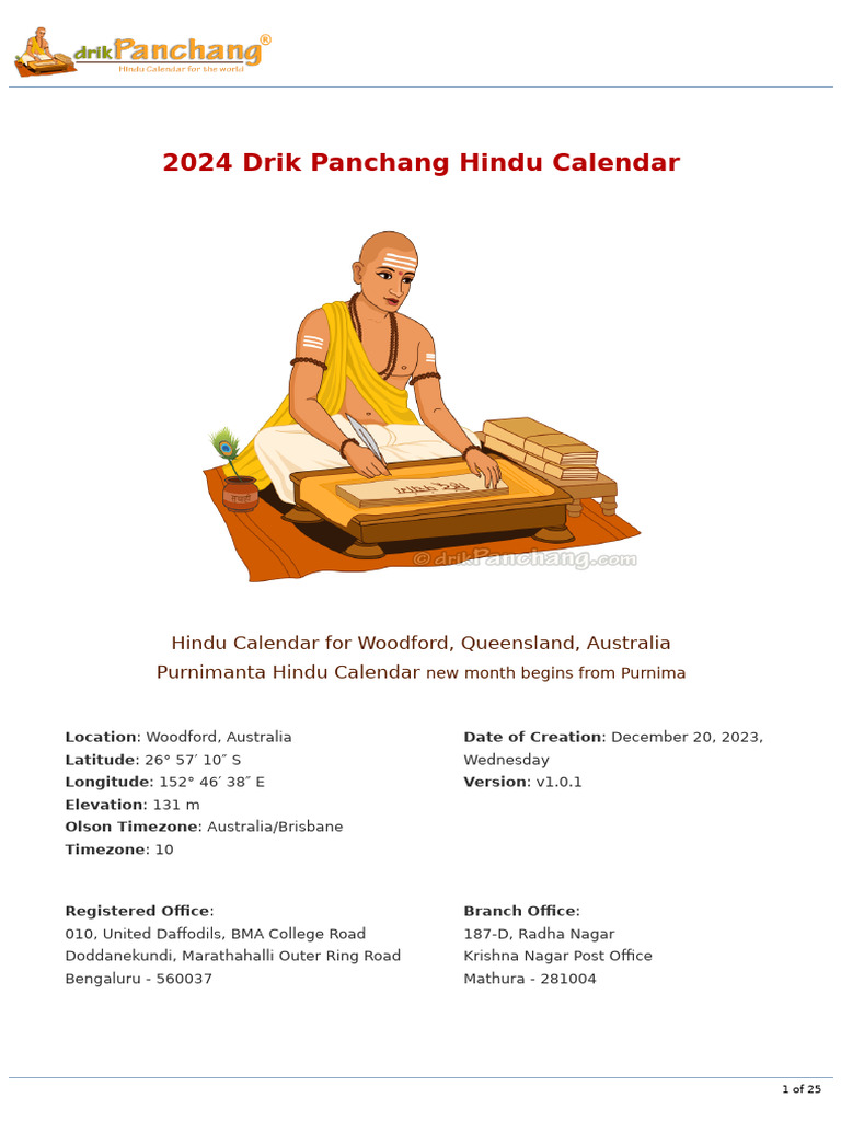 2024 Drik Panchang Hindu Calendar v1.0.1 PDF Indian Religions