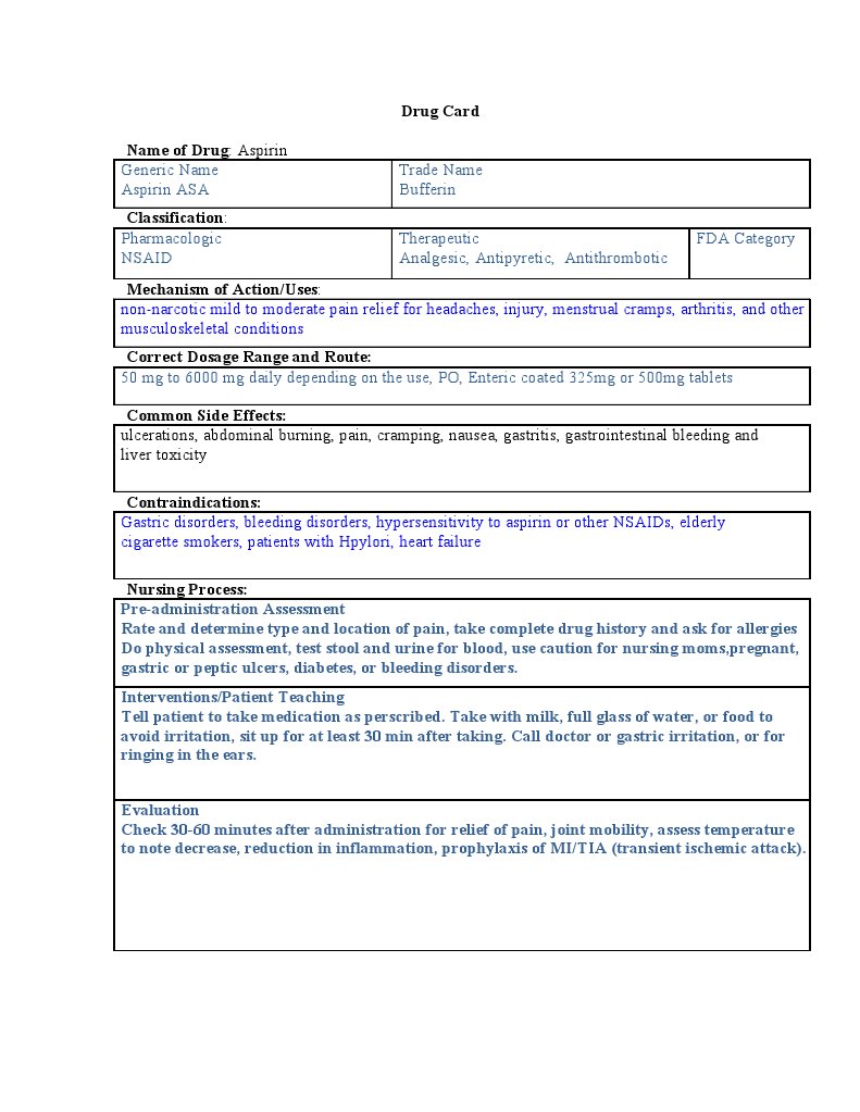 Aspirin Drug Card Overview | PDF
