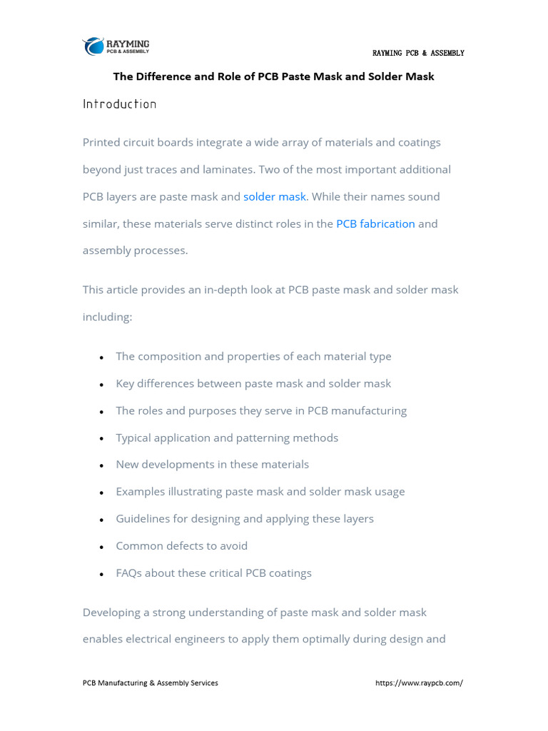 The Difference and Role of PCB Paste Mask and Solder Mask PDF