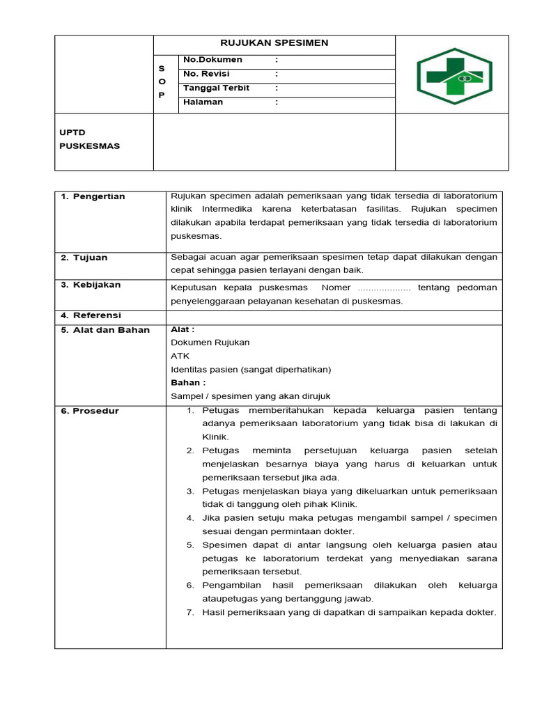 Prosedur Rujukan Spesimen Puskesmas | PDF