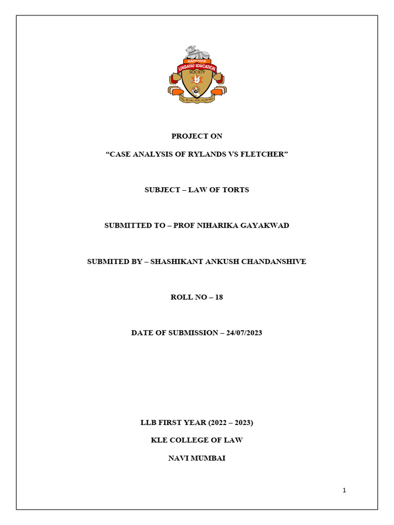 Case Analysis: Rylands v Fletcher | PDF | Tort | Legal Concepts