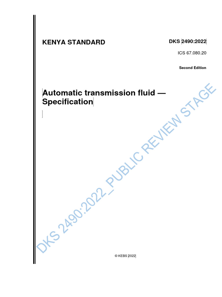 Automatic Transmission Fluid Specification Kenya Standard PDF