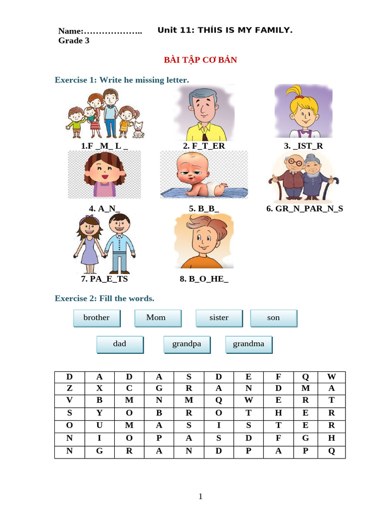 Grade 3 Family Vocabulary Exercises | PDF | Family | Living Arrangements