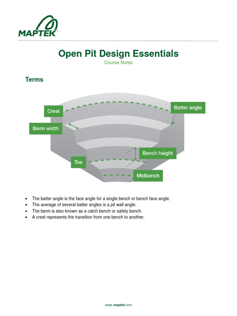 Open Pit Design Essentials Course Notes PDF Measurement