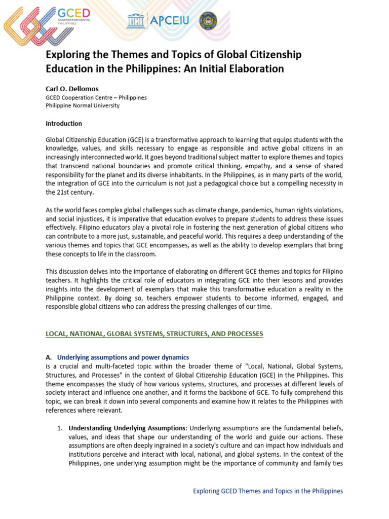GCED Themes in Philippine Education | PDF | Sustainability | Cross ...