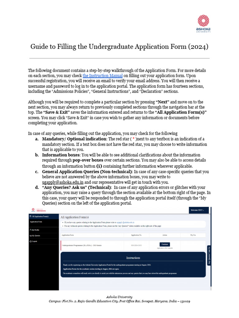 Ashoka University UG Application Guide 2024 PDF Sat