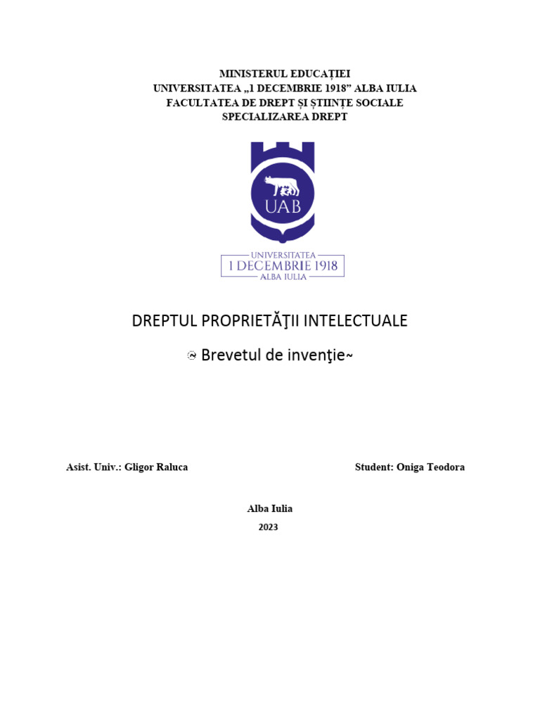 BREVETUL DE INVENTIE. Oniga Teodora | PDF