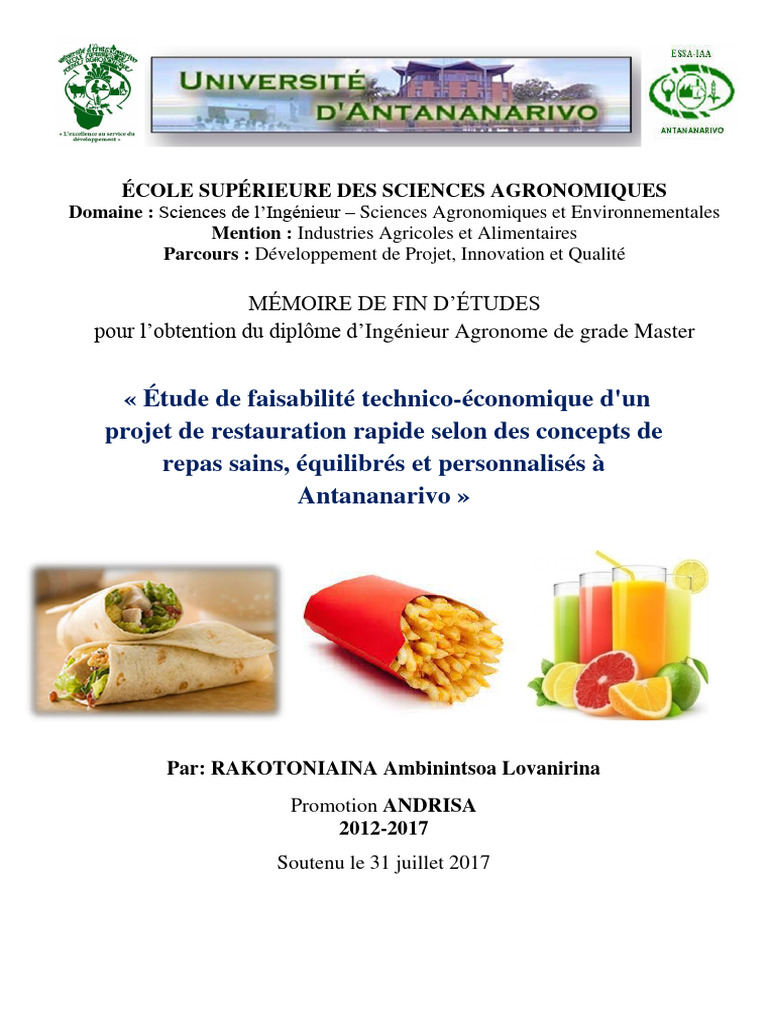 Étude Technico Économique Projet Fast Food, PDF