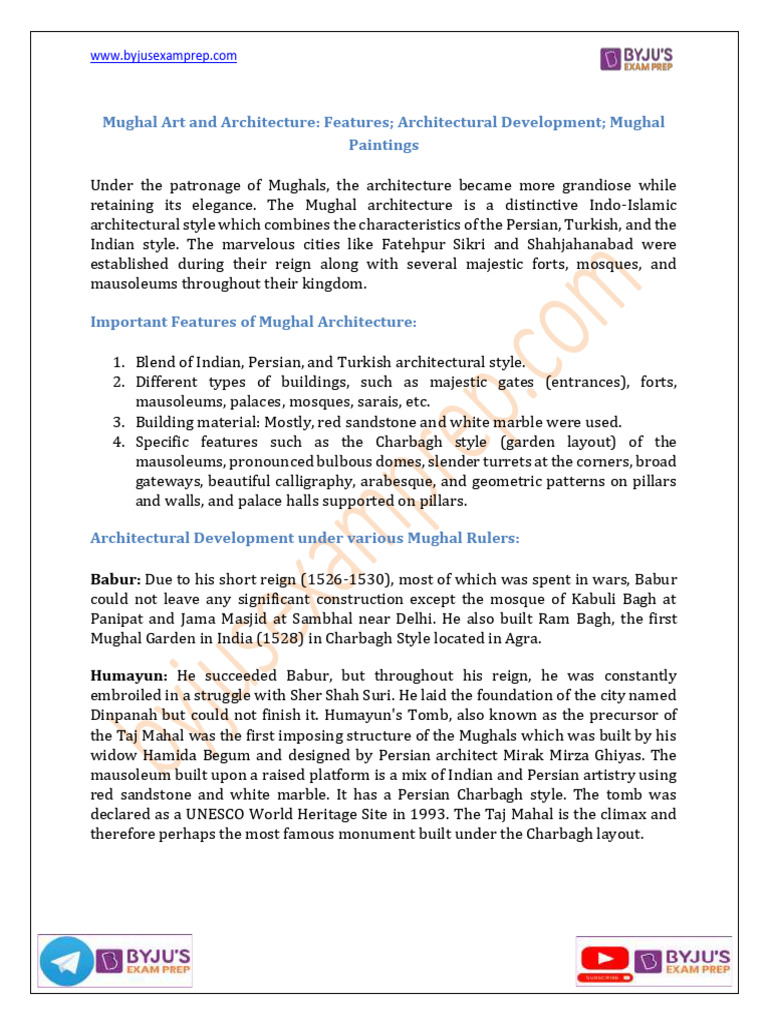 Mughal Art and Architecture Overview | PDF | Mughal Empire