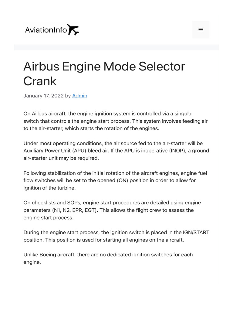 Airbus Engine Mode Selector Crank PDF Engines Aircraft