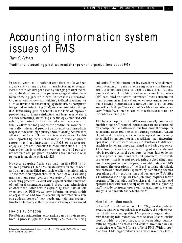 FMS Accounting System Insights | PDF | Automation | Cost